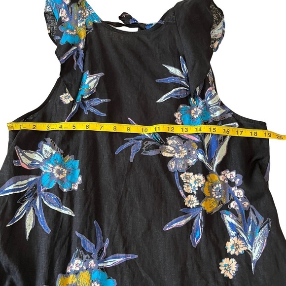 Free People Summer in Tulum Tunic Dress Linen Blend Black Floral Size M Boho - Picture 13 of 16